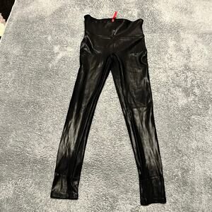 SPANX Leggings Pants Womens Medium Petite  Faux Leather Shiny Metallic Pants